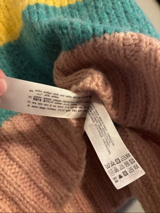 Zara Striped V‑Neck Sweater Vest in Pink, Teal, Yellow & Cream - size L - Picture 4 of 4